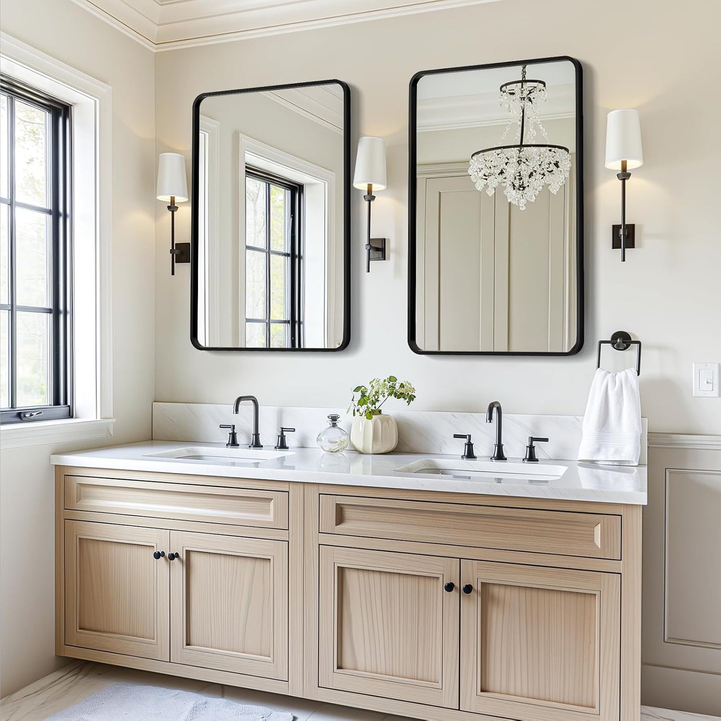 USHOWER 2-Pack Black Bathroom Mirrors - Modern Farmhouse Style, 24 x 36 Inch, Wall Mounted