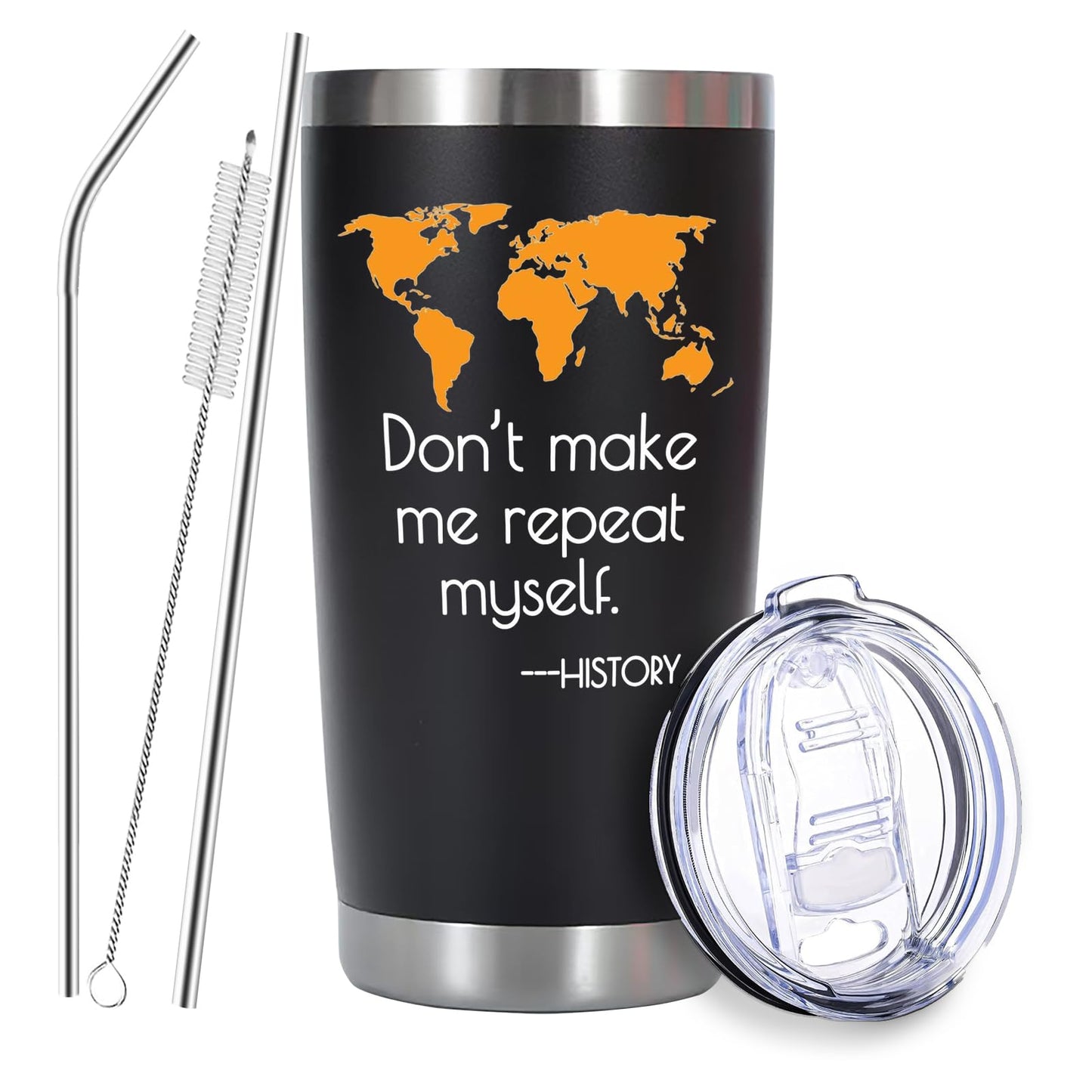 EchoMaven History Gifts: 20oz Don't Make Me Repeat Myself Stainless Steel Travel Tumbler, Christmas & Birthday Gift for History Teacher, Black