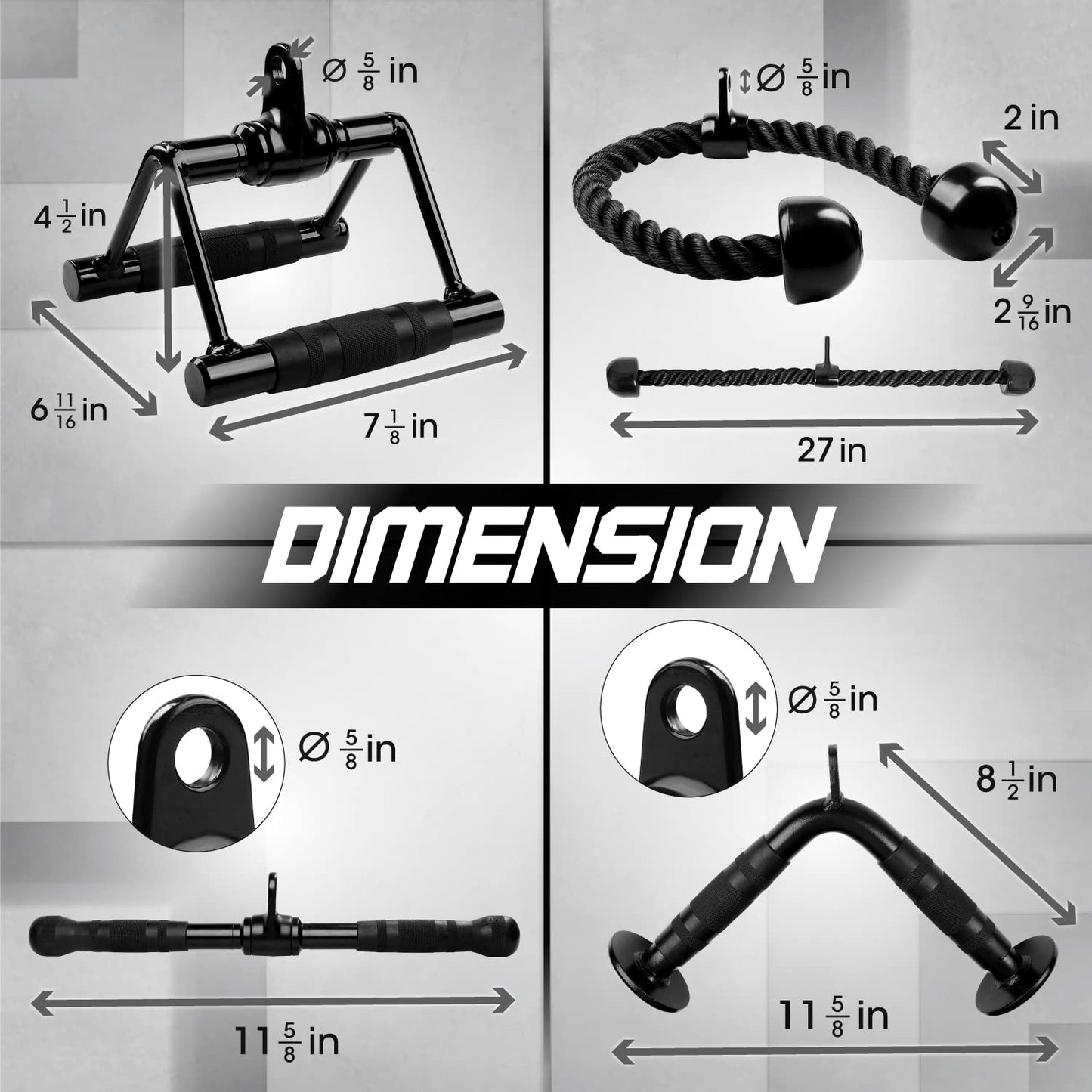 Yes4All Combo Double D Handle, Tricep Rope, Straight Bar & V Bar, Multi Cable Machine Accessories, Tricep Press Down & LAT Pulldown Attachments for Home Gym Set