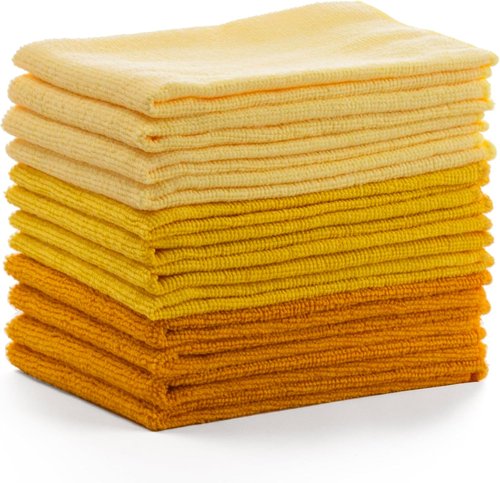 BINO Microfiber Cleaning Towels - Ultra Absorbent Yellow Ombre - 15x15 Inches | 12 Pack All-Purpose Set
