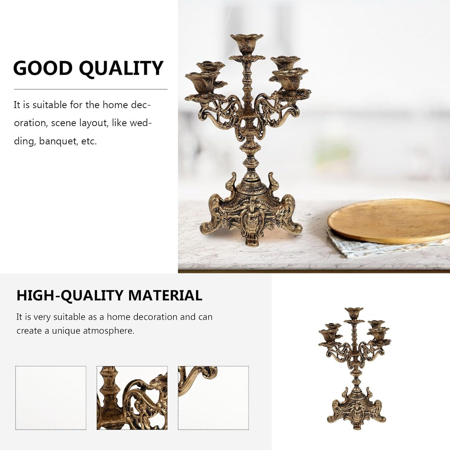 Skiennix Metal Candle Holder - 5 Arms Candelabra for Christmas & Wedding Centerpieces | 12 Inch