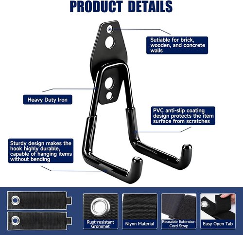 Heavy Duty Garage Hooks - 12 Pack Iron Storage Hangers with Anti-Slip Coating for Tools, Bikes & Ladders