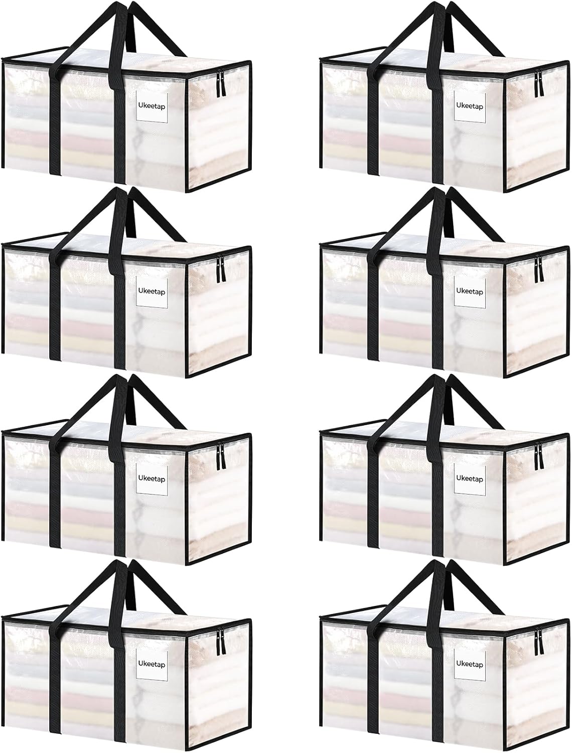 Skiennix Extra Large Heavy-Duty Moving Bags - Clear Storage Totes with Reinforced Handles & Zippers | Ideal for Clothes & College Supplies