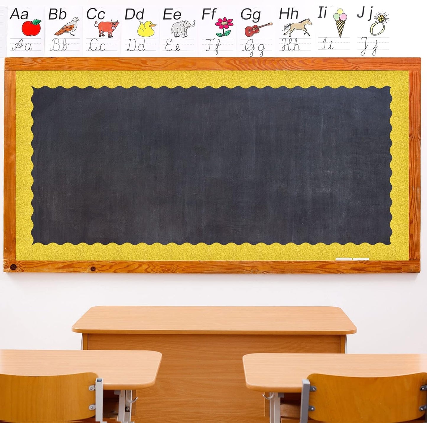 Whaline Graduation Bulletin Board Borders - Glitter Black & Gold Cap & Star Design | 69 Ft Trim for Classroom & Office Decor