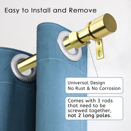 Byondeth Adjustable Curtain Rods - 16 to 60 Inches | 1-Inch Diameter with Elegant Gold Aluminium Finials