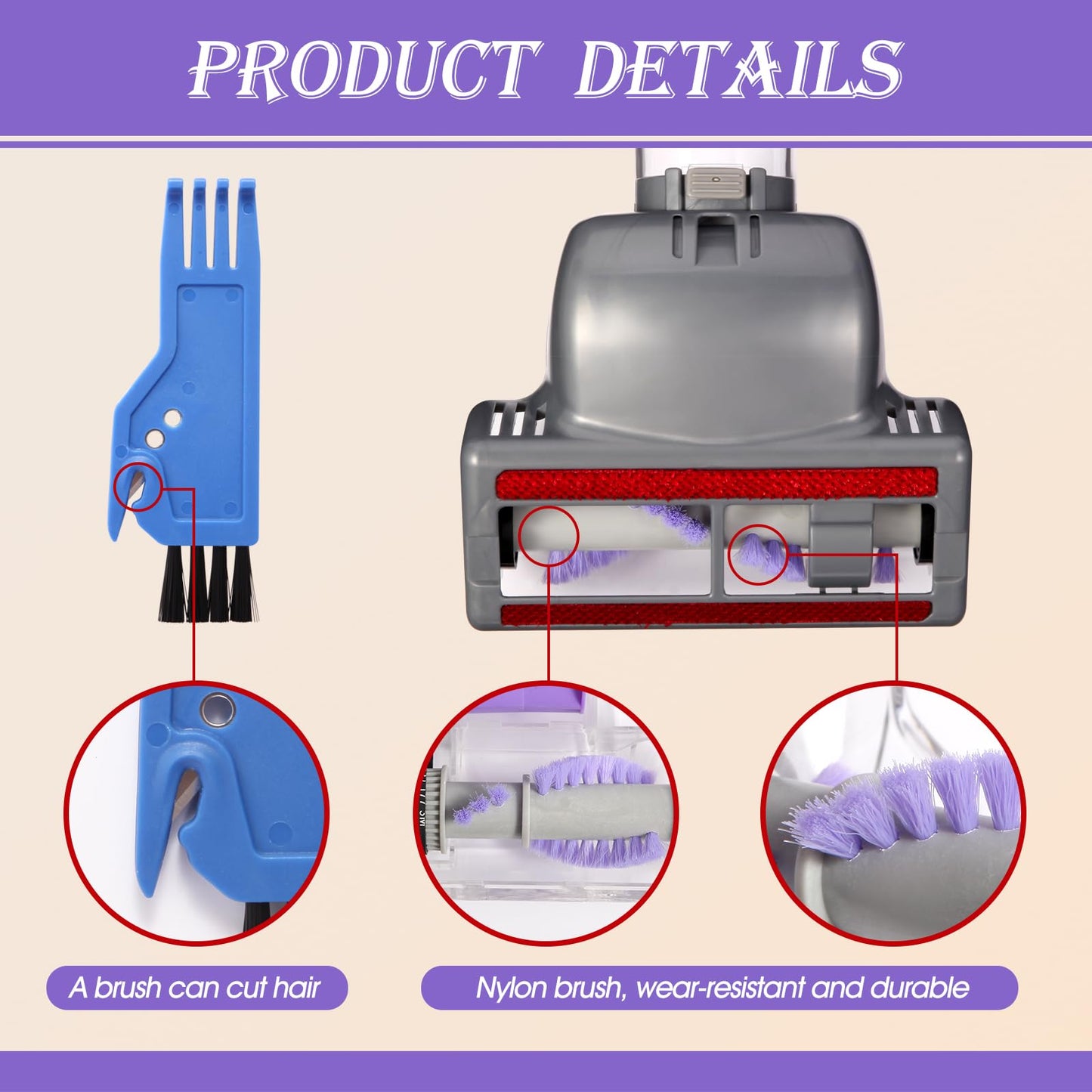 Upgraded Pet Hair Power Brush Tool Attachment for Shark Navigator Lift-Away Deluxe Upright NV360 NV350 NV352 NV356E NV370 NV22L UV420 UV410 UV440 Vacuum Replacement Parts Numbers 119FFJ Purple