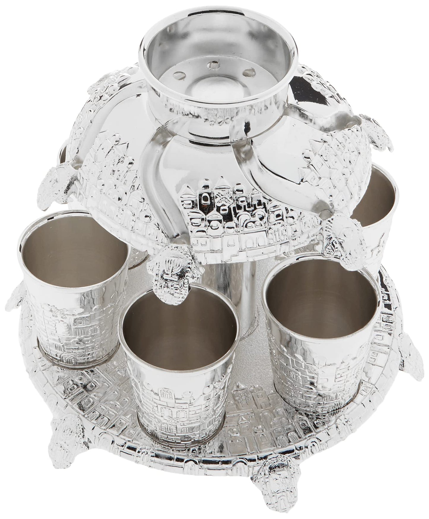 Legacy Judaica Jerusalem Style Silver Plated Fountain, 6 Cups