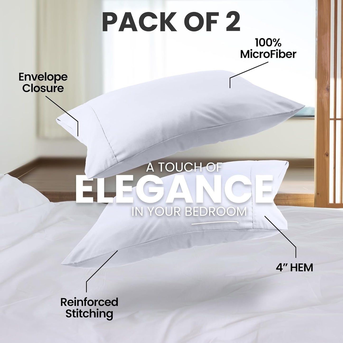 Utopia Bedding Standard Pillow Cases - Soft Brushed Microfiber - 2 Pack, Fade Resistant, 20 X 26 Inches | White