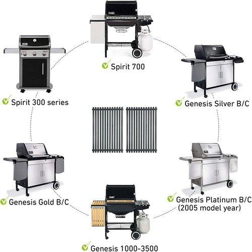 Antree 7525 Porcelain Enameled Grates - Durable Replacement for Weber Spirit 300 & Genesis Silver Gold B/C (17.4 x 11.8 x 0.25)