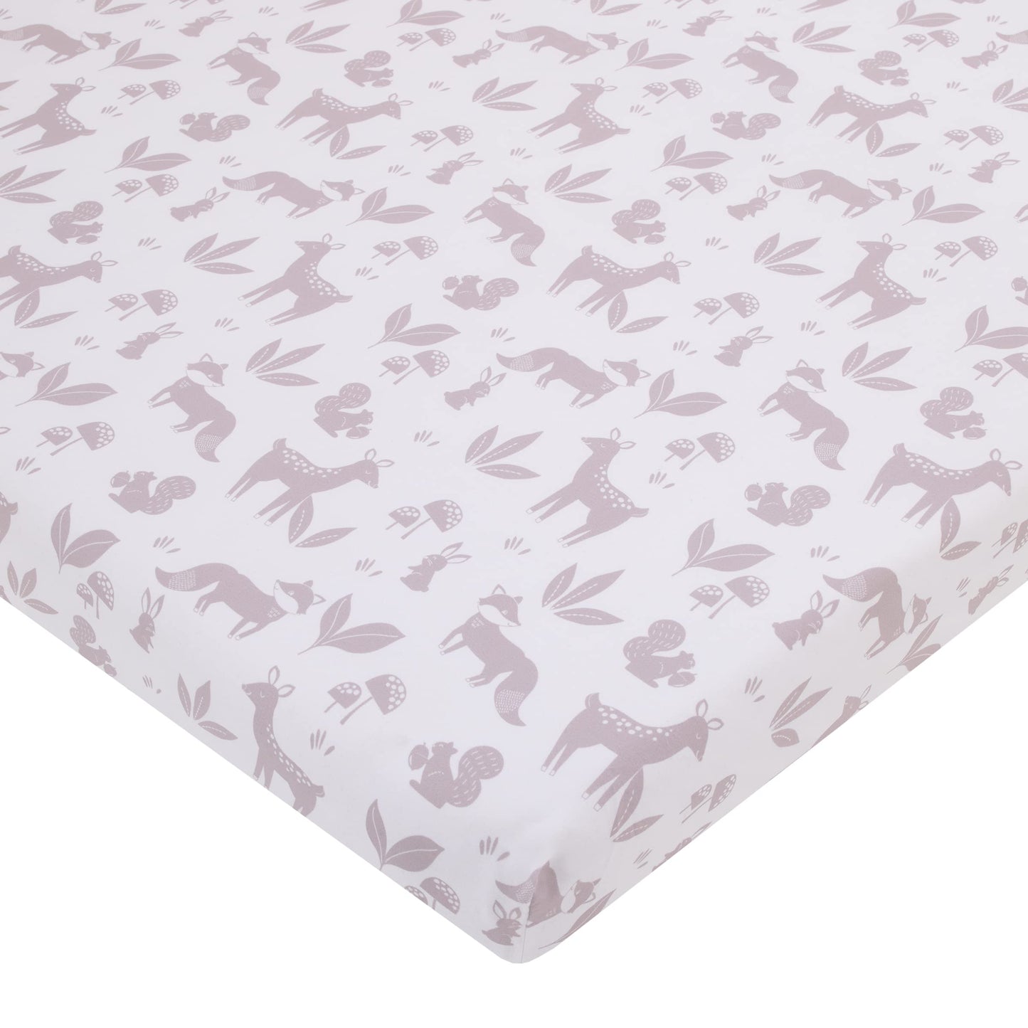 NoJo Little Love Woodland Meadow Taupe, Sage and White, Fox, Deer, and Hedgehog 3 Piece Nursery Mini Crib Bedding Set - Mini Comforter, and Two Fitted Mini Crib Sheets