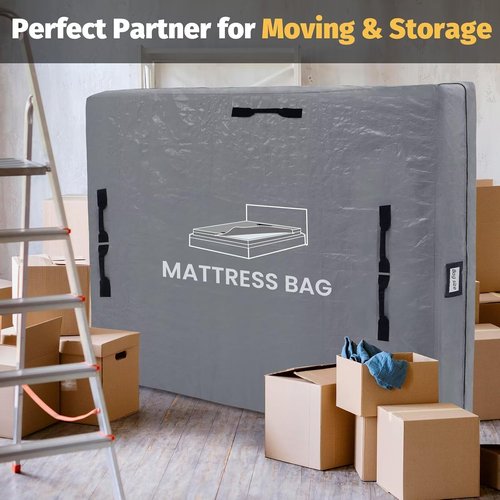 BETU Twin Mattress Protector - Waterproof Cover with 8 Heavy-Duty Handles & Zipper | Extra Thick, Grey (77x42x13.5)