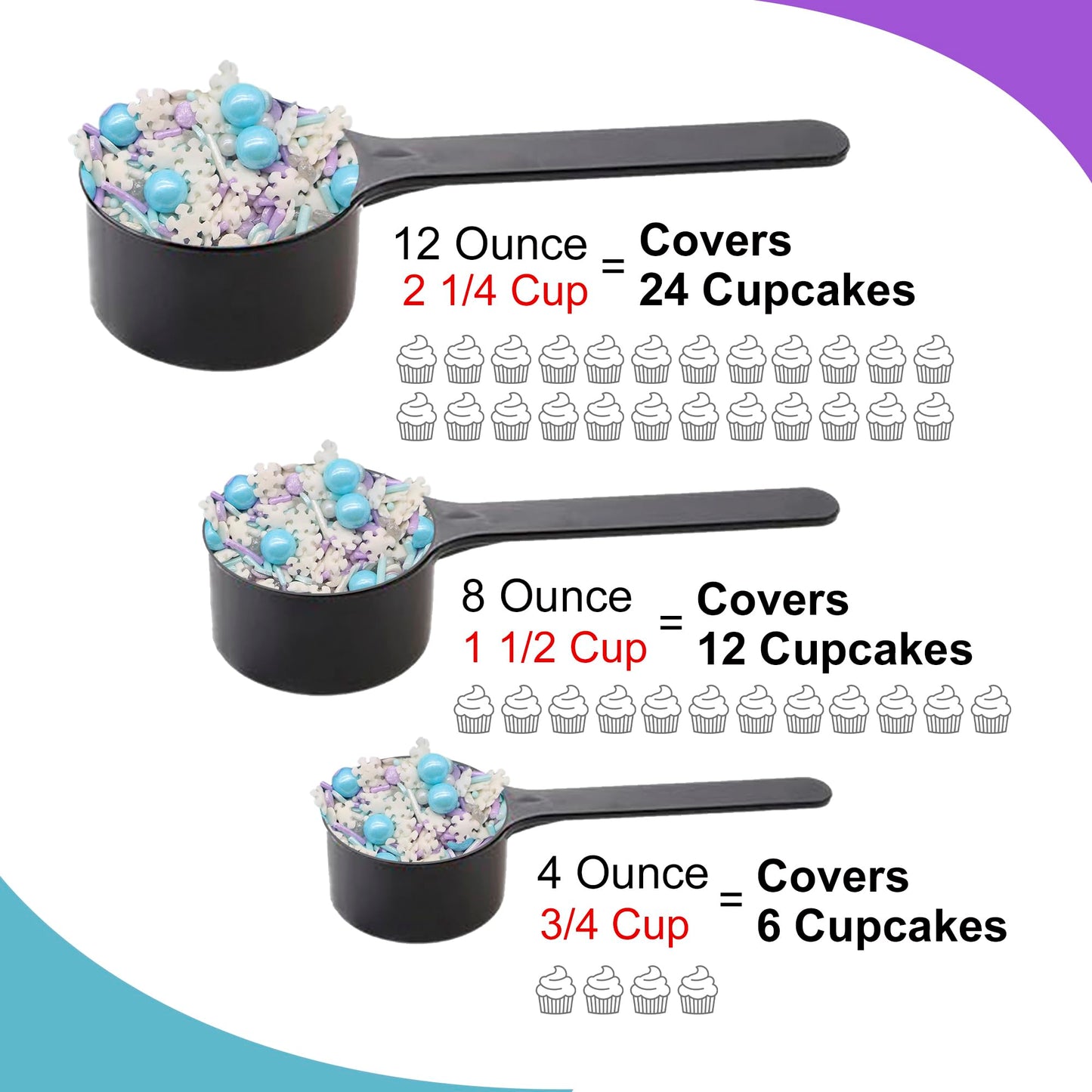 Let it Sprinkle - 12 Oz Resealable Bag - Winter and Christmas Themed Sprinkle Mix - Features Teal, Purple, and White Jimmies, Teal Pearls, and White Snowflake Quins - Cake and Ice Cream Sprinkles