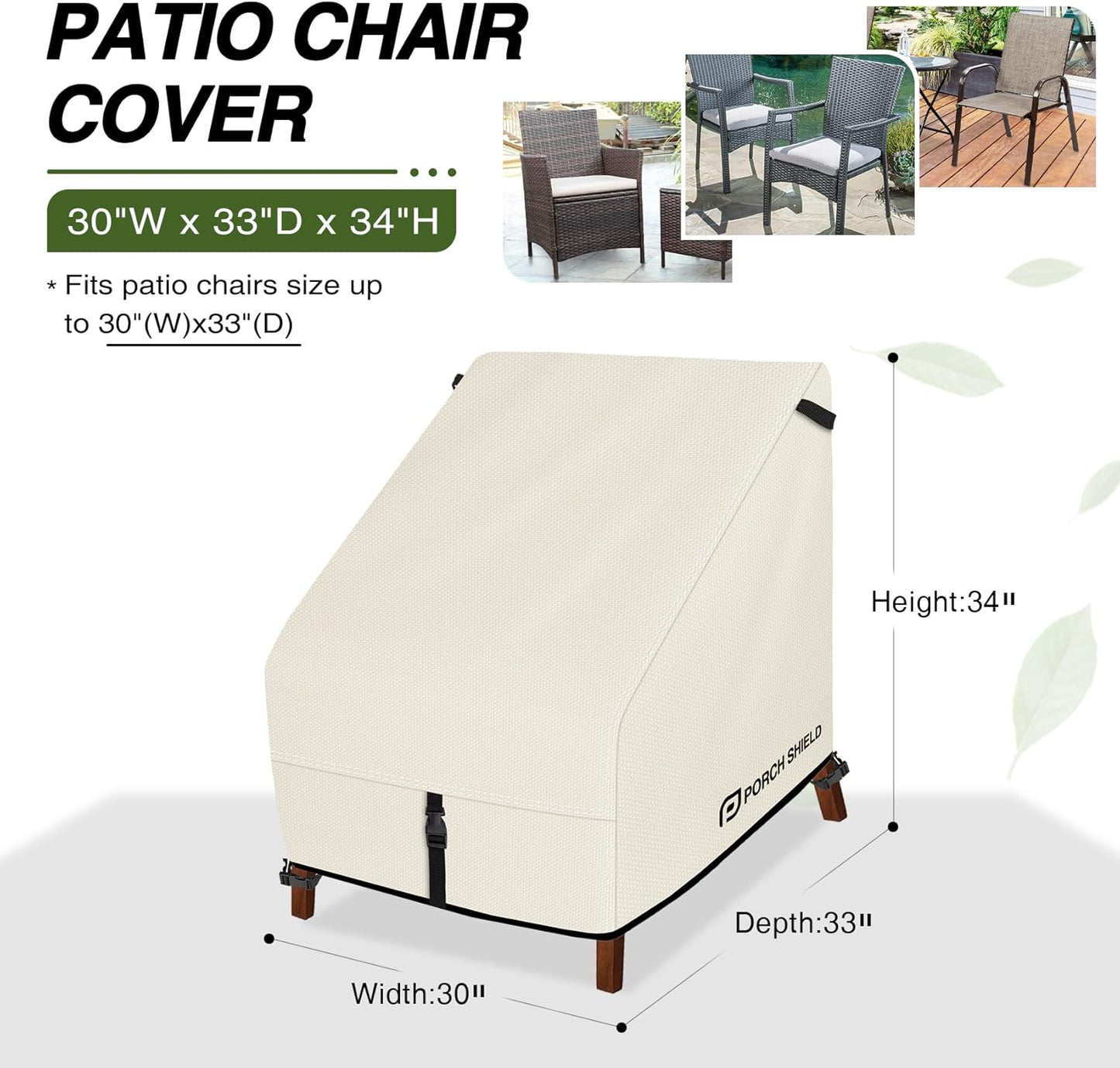 Porch Shield Patio Chair Covers - Waterproof Deep Seat Lounge Chair Cover 2 Pack | 30W x 33D x 34H Inch, Beige