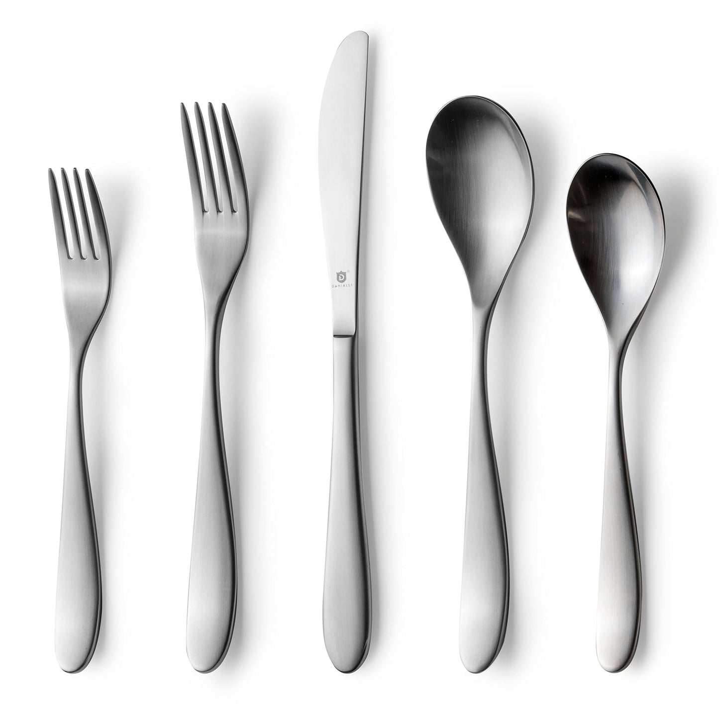 Danialli Matte Silverware Set, 18/10 Stainless Steel Satin Flatware, Modern Brushed Finish Cutlery, Dishwasher Safe & Durable, Built to Last (60-Piece, Marettimo)