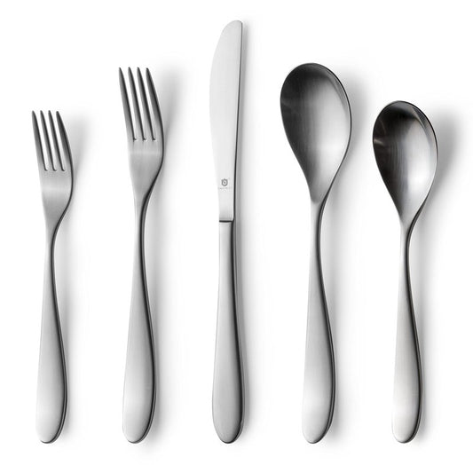 Danialli Matte Silverware Set, 18/10 Stainless Steel Satin Flatware, Modern Brushed Finish Cutlery, Dishwasher Safe & Durable, Built to Last (60-Piece, Marettimo)