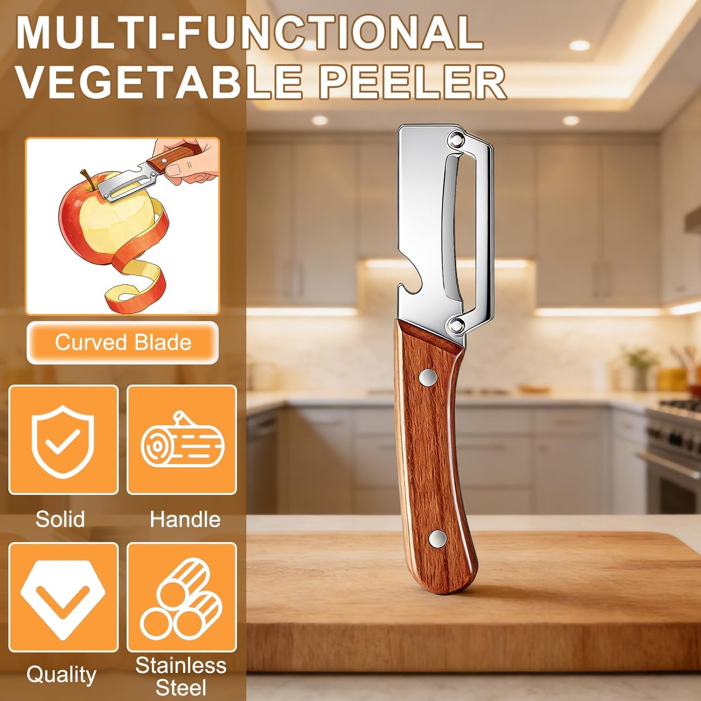 Skiennix Premium Vegetable Peeler Set - 2PCS Multi-Functional Kitchen Tool with Wooden Handle & Stainless Steel Blade