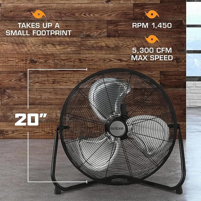 High Velocity 20-Inch Metal Floor Fan with 3 Speeds Black