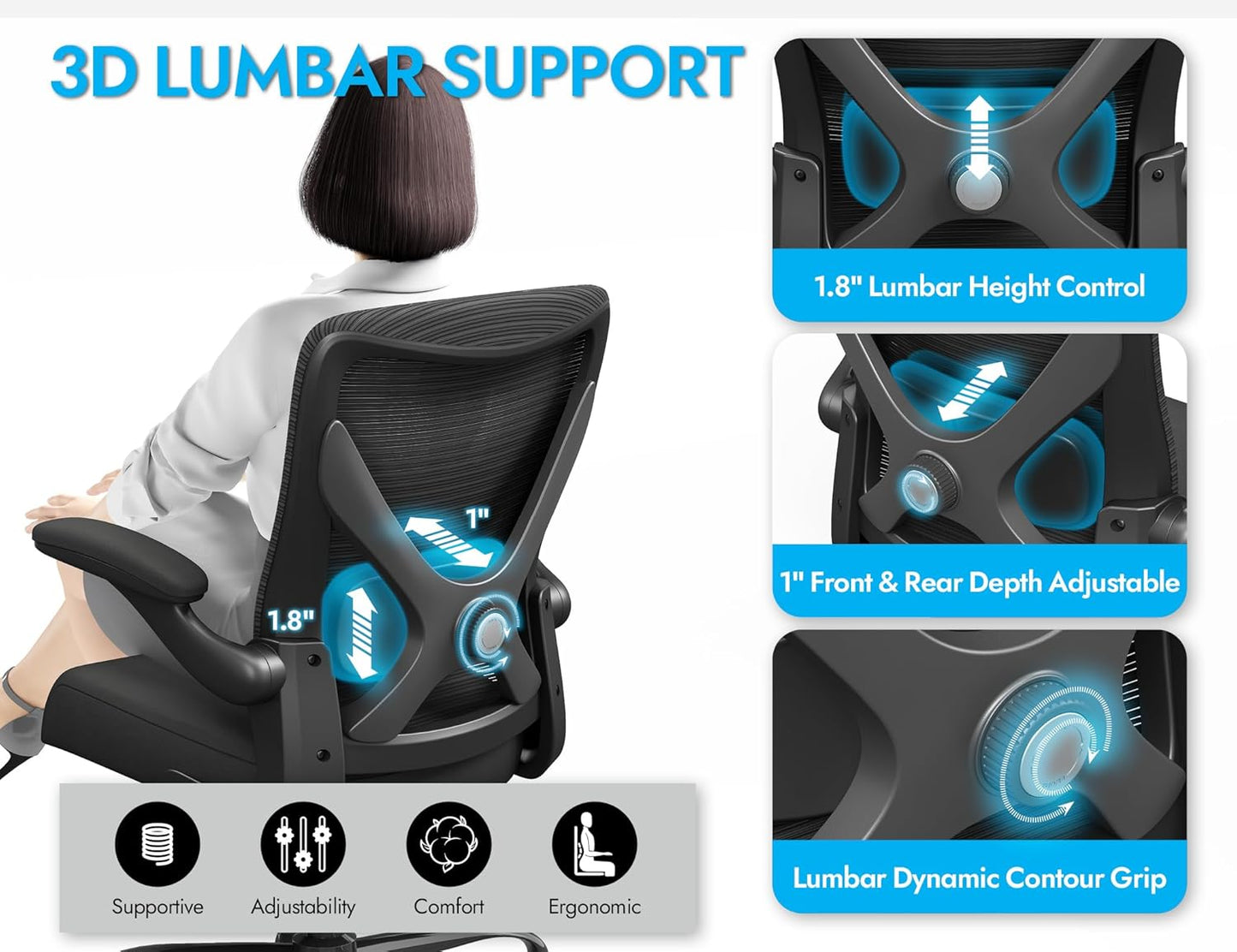 Skiennix Ergonomic Office Chair - Adjustable Lumbar Support for Home, Gaming & Work | Comfortable Black Design