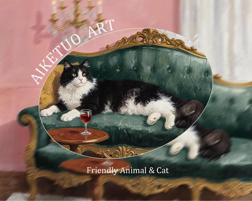 AIKETUO Vintage Black Cat Wall Art - Gold Framed Artwork for Bedroom & Living Room | 10" L x 8" W