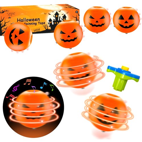 Halloween Basket Goodie Bag Stuffers Filler for Kids, 3 Pack Light Up Party Favors Spinning Top for Toddler Boys Girls, Halloween Spooky Trick or Treats Non Candy Toys Classroom Prizes Stuff Games