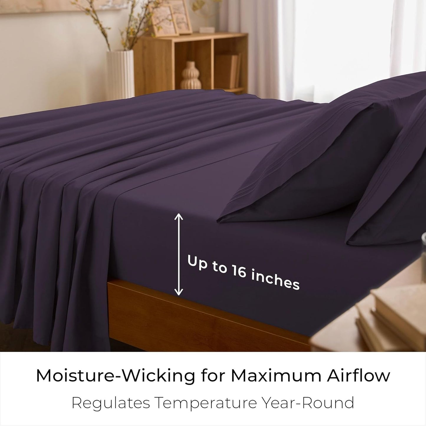 Mellanni Full Sheets Set - 4 PC Hotel Luxury Bedding | Extra Soft, Cooling, Wrinkle-Resistant (Full, Purple)