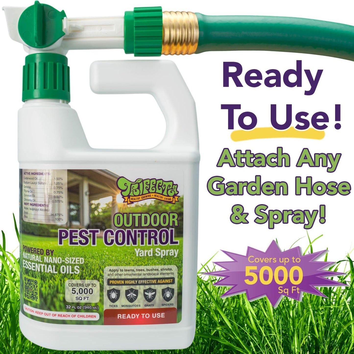 Trifecta Natural Outdoor Pest Control Yard Spray - Essential Oils Mosquito, Ant, Flea & Tick Killer | Safe for Kids & Pets | 32oz