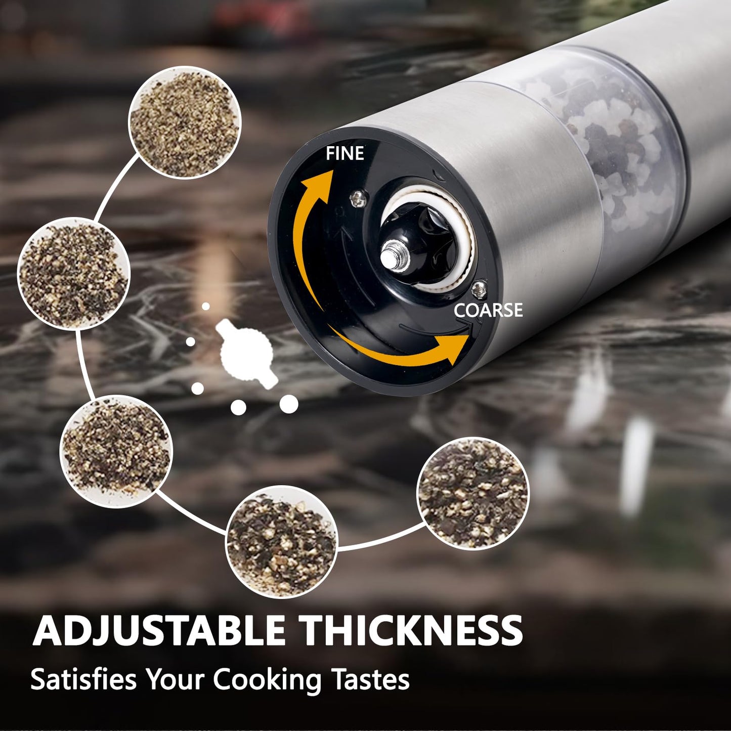 Electric Salt and Pepper Grinder Set, Automatic Battery Pepper Mill Shakers with Upgraded Larger Capacity,Stainless Steel Automatic Pepper Mill,Adjustable Ceramic Core, Dust Cover, 2 Pack