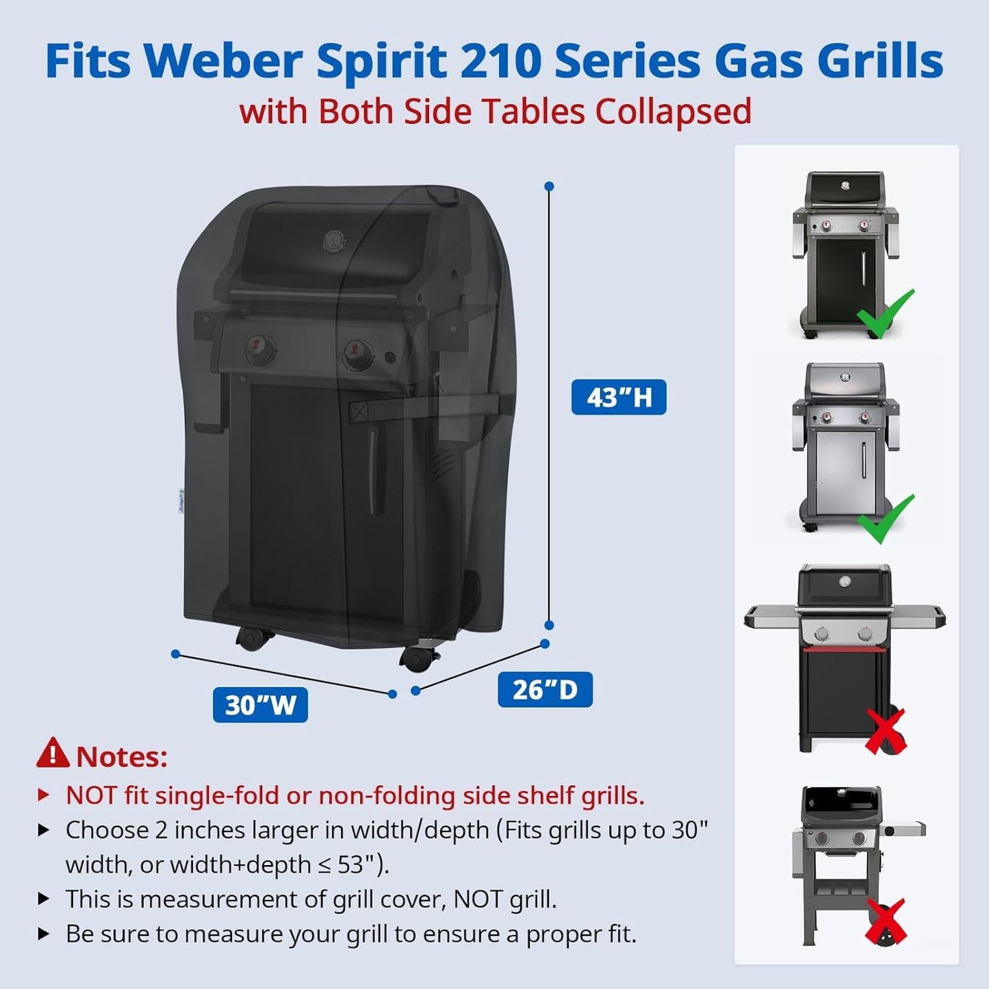 SunPatio 30-Inch Heavy Duty Waterproof Grill Cover - Fits Weber Spirit 210, Charbroil & Kenmore