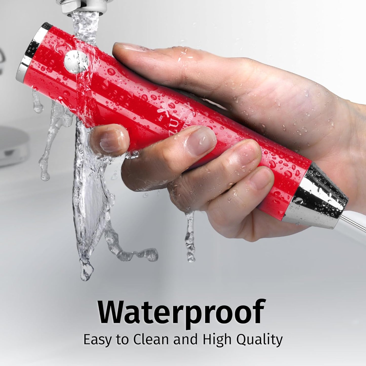 Zulay Kitchen Rechargeable Milk Frother - Powerful 2-Speed Motor & Waterproof Design | 2000mAh Battery - Scarlet Color for Lattes, Cappuccinos, Matcha & Protein Powder