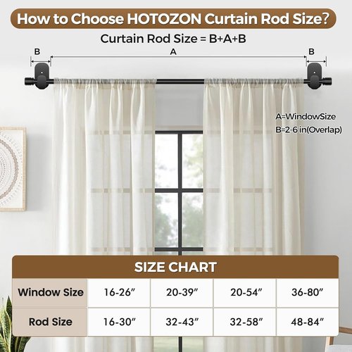 HOTOZON No-Drill Curtain Rods - Adjustable 32 to 86 Inches | Renter-Friendly Black Drapery Rods