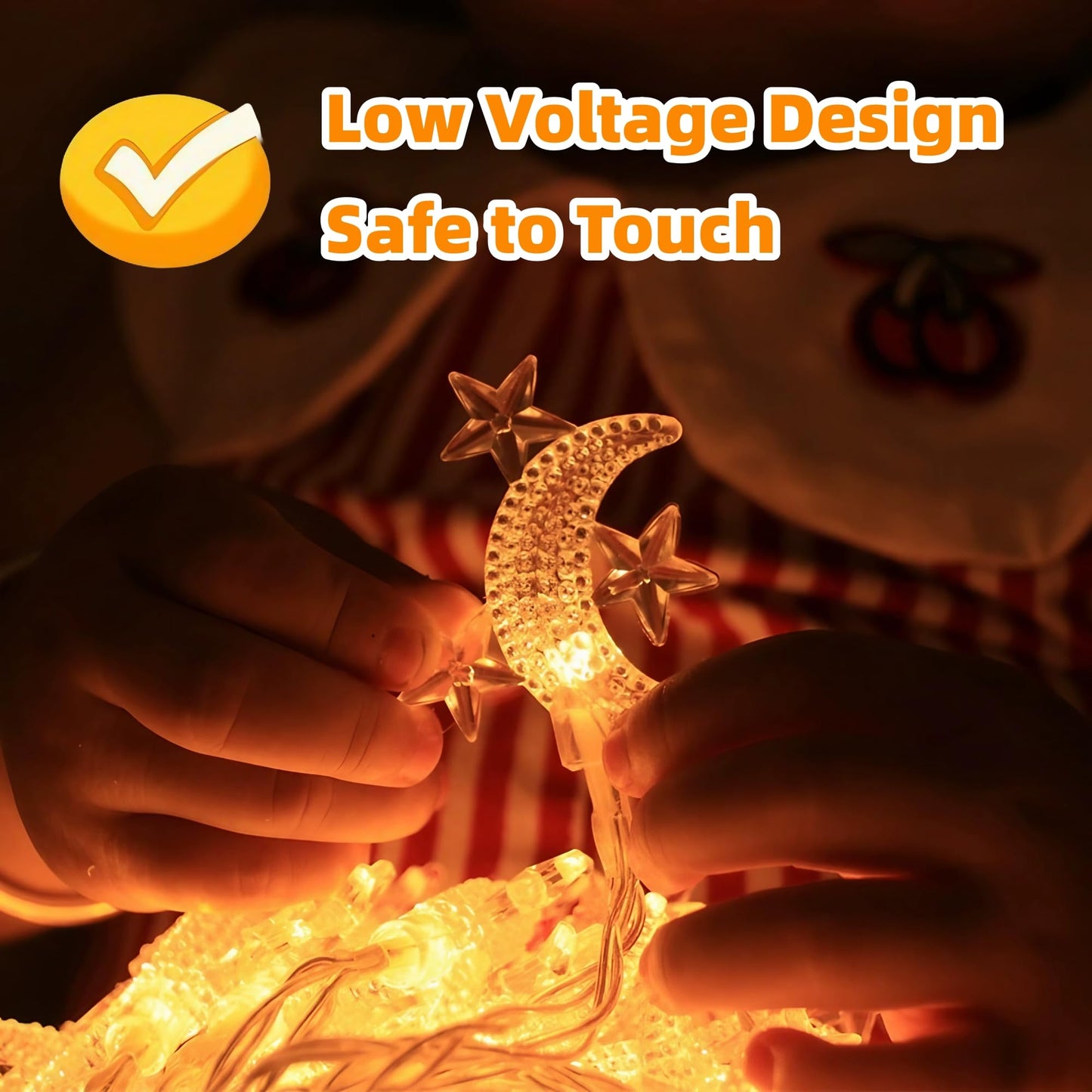 LANZODA Fairy Lights Battery Operated or USB Plug in 26ft/8M 40LED 8 Modes with Timer Ramadan Decorations for Home Moon and Star Lights Wedding Christmas Diwali Eid Room Decor Warm White