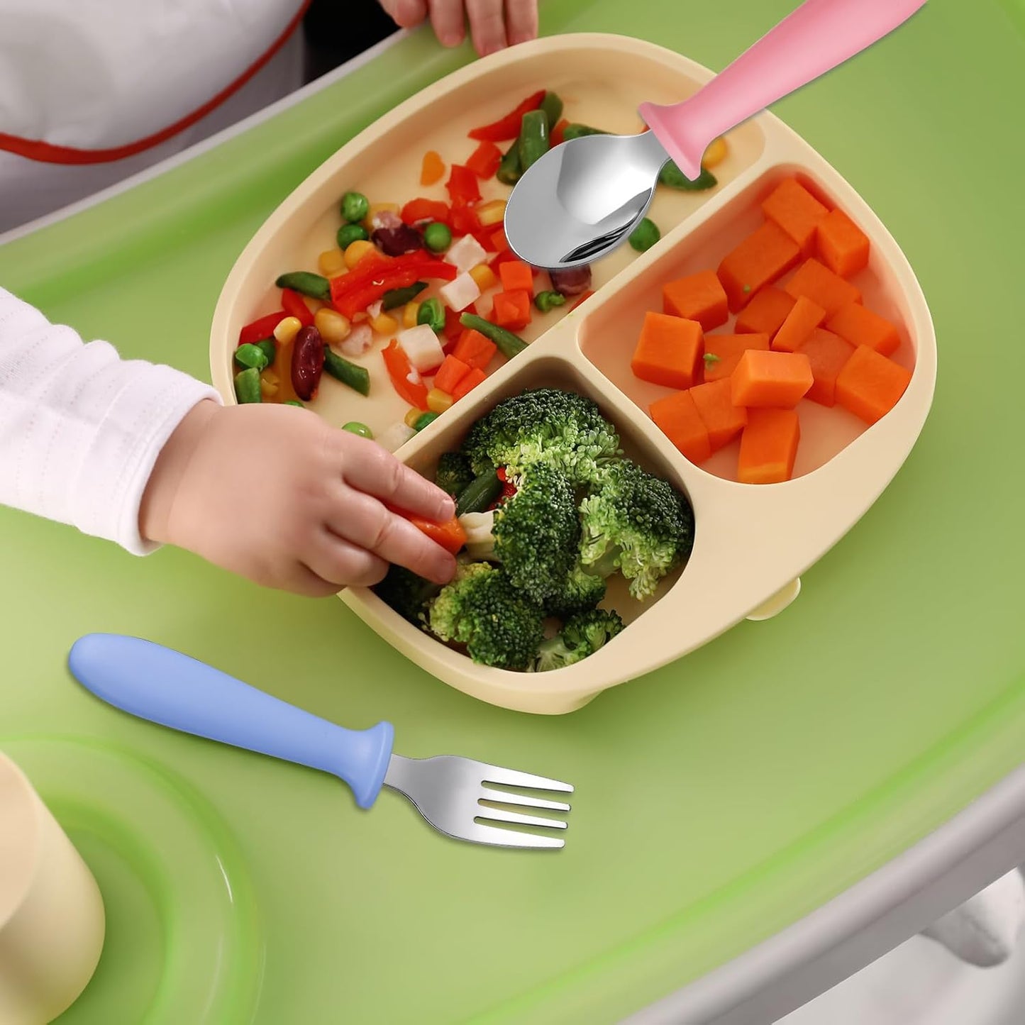 Pimoys Toddler Utensils Set - 6-Piece Forks & Spoons | Dishwasher Safe Stainless Steel with Plastic Handles