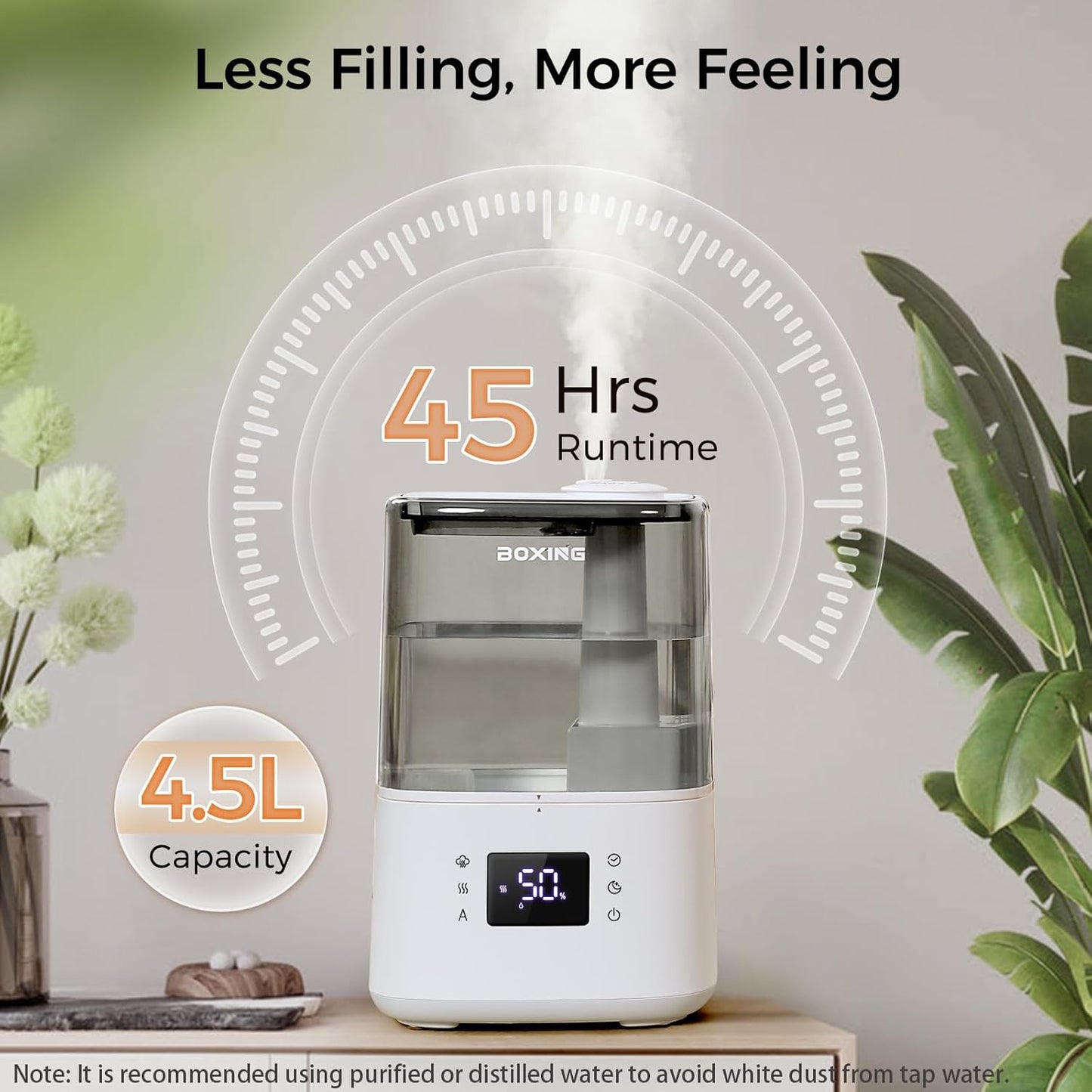 BOXING Ultrasonic Humidifier - 4.5L Warm & Cool Mist Essential Oil Diffuser with Remote | Quiet Sleep Mode, BPA-Free, 45H Runtime