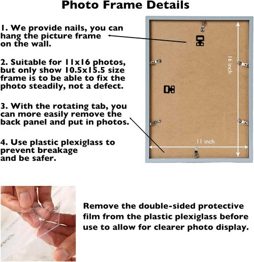 JCJMY 11x16 Rustic White Picture Frame - Versatile Wall Mounting for Horizontal or Vertical Display