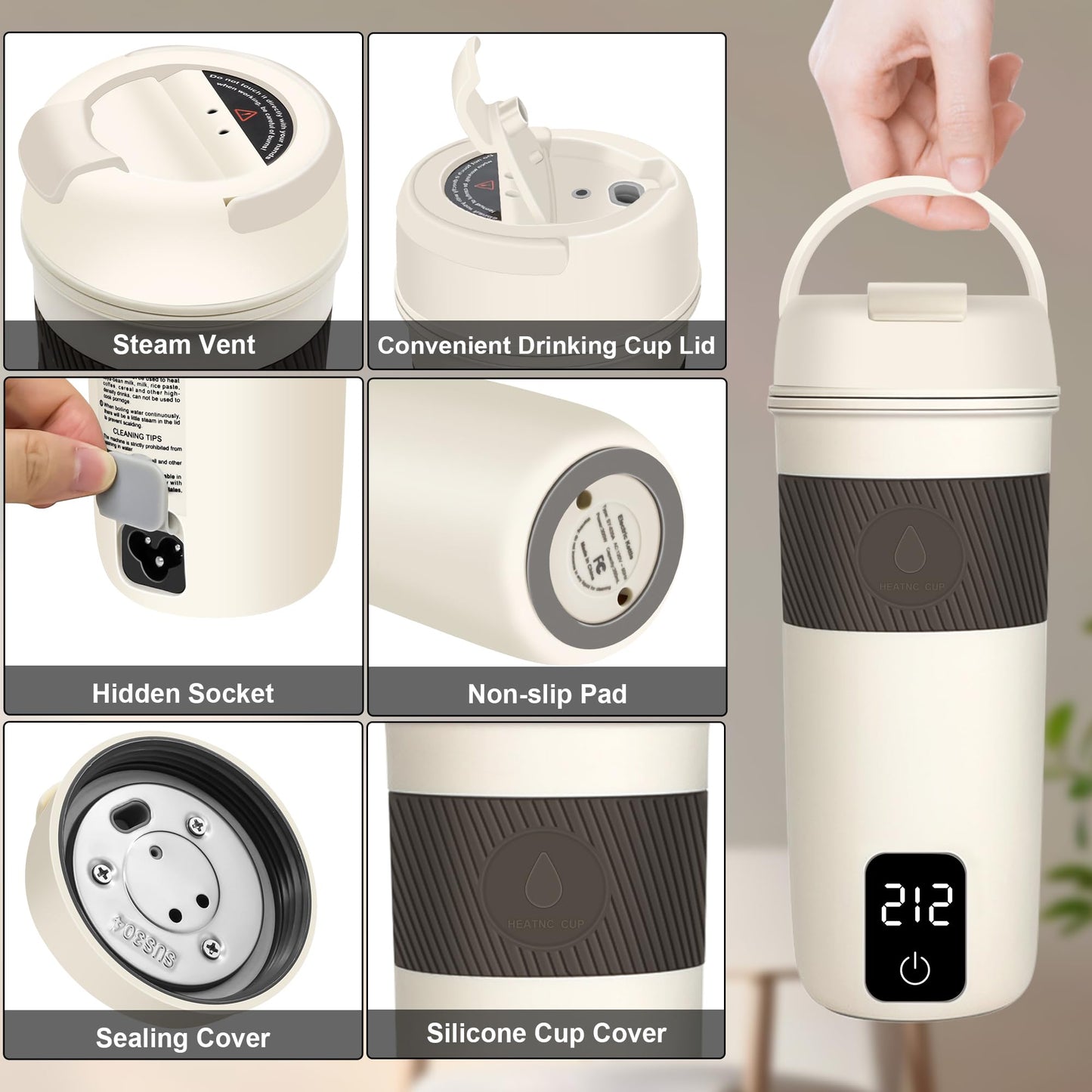 Portable Electric Kettle, 350ML Mini Hot Water Boiler Heater, Travel Kettle with 4 Temperature Settings, 304 Stainless Steel Portable bottle Warmer with Auto Shut-Off & Boil-Dry Protection