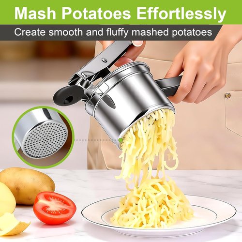 **Skiennix Potato Ricer - Heavy Duty Stainless Steel Masher with Ergonomic Handle & 3 Discs**