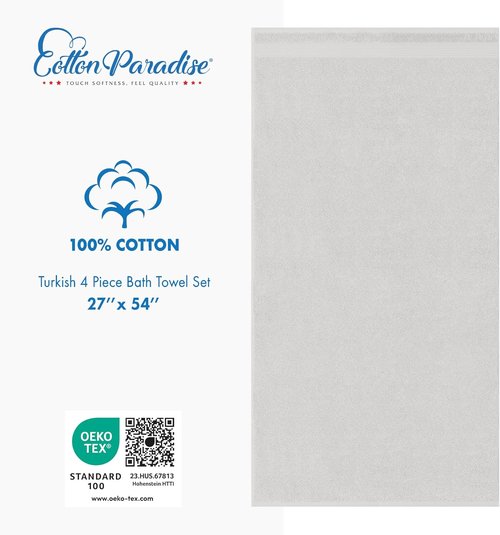Cotton Paradise 4 Piece Turkish Bath Towels - 100% Cotton Extra Large Soft Plush Set | Silver Grey