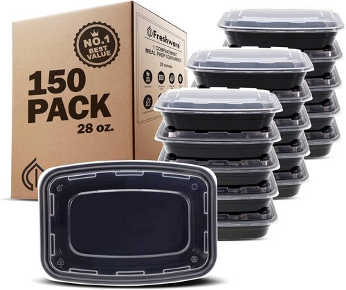 Freshware Meal Prep Containers - 150 Pack 1 Compartment Food Storage with Lids | BPA Free, Stackable, Microwave Safe (28 oz)