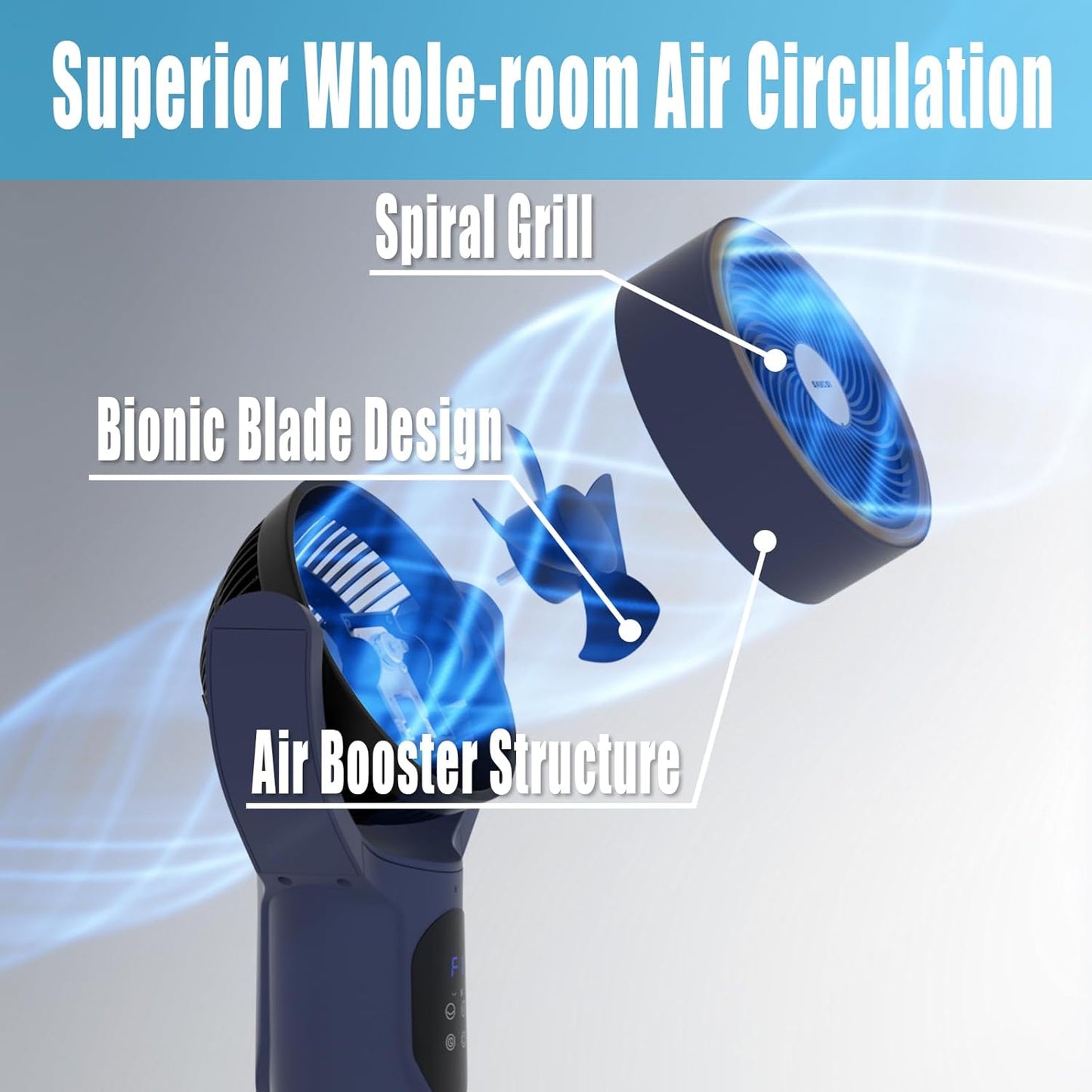 Skiennix Oscillating Tower Fan - 90° Auto Cooling Pedestal Fan for Home & Office | Blue Finish