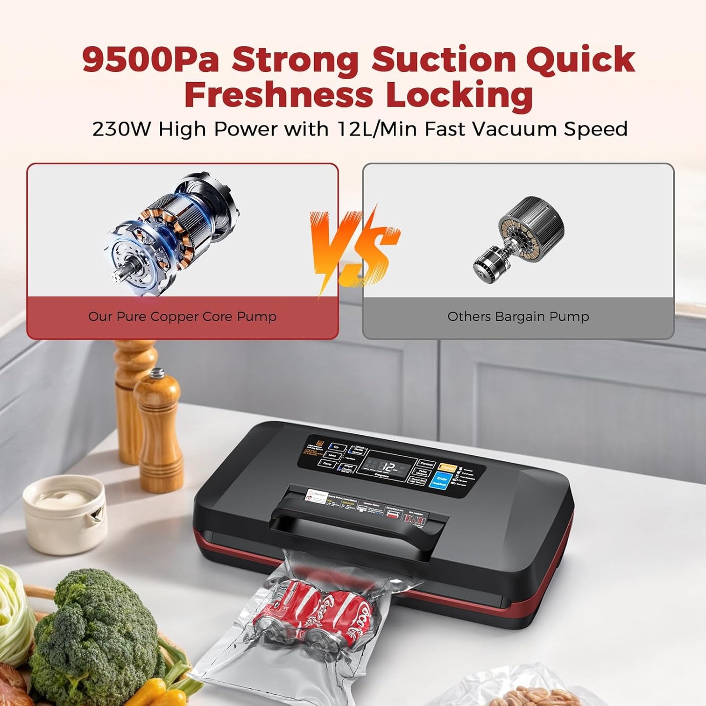 Vacuum Sealer Machine - 95KPa Automatic Food Sealer with Dual 12mm Heat Seal | 10-in-1 Modes & Built-in Cutter