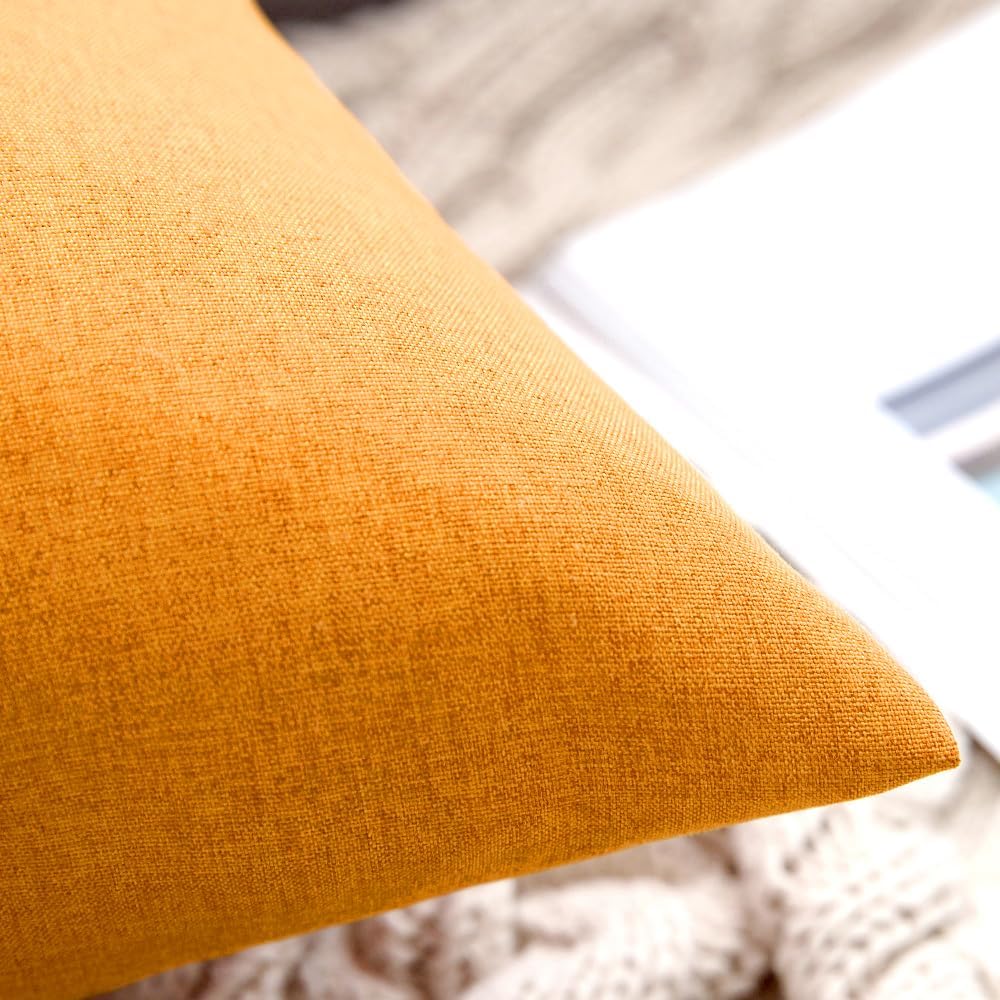 MIULEE Decorative Outdoor Throw Pillow Covers - Waterproof Faux Linen Cushion Cases | 20x12 Inch, Pumpkin Orange (Pack of 2)