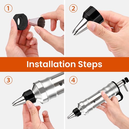 Dessert Decorating Syringe Set Icing Piping Kit Frosting Piping Kit Stainless Steels Cake Decorating Kit with 10 food grade stainless steel piping tips & 50 Disposable Piping Bags Black