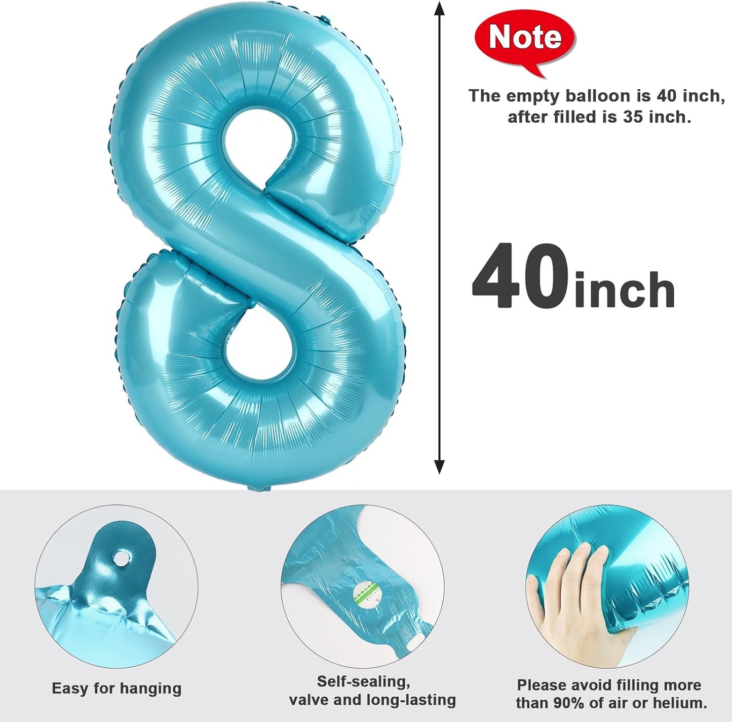Pastel Blue Number 8 Balloon - 40 Inch Birthday Decoration for Men & Boys | Perfect for 8th Birthday Parties