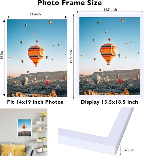 JCJMY 14x19 Picture Frame - White Wall Hanging Frame with Shatter-Resistant Plexiglass | Versatile Mounting Options