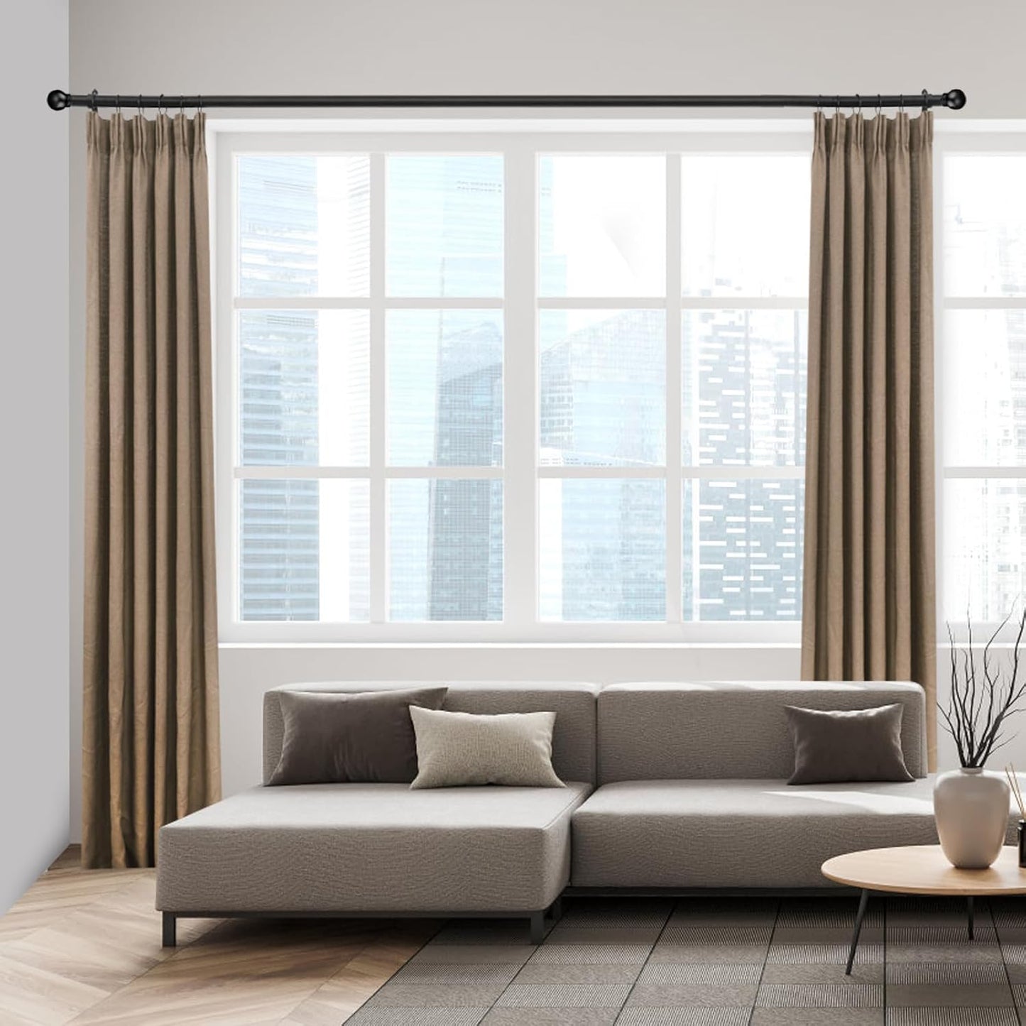 Max Adjustable Curtain Rods by [Brand Name] - Fits Windows 16 to 150 Inches | 6/8" Diameter, Black, Single Pack