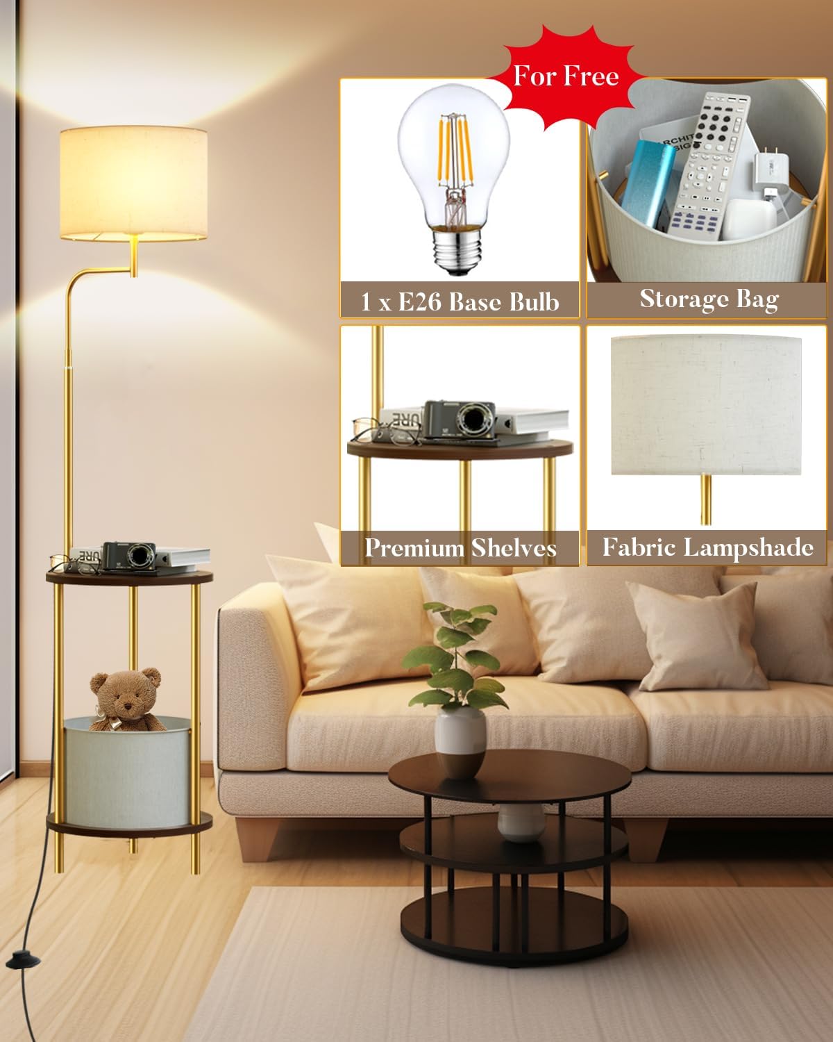 Tripod Floor Lamp, Black Standing Lamps with E26 Bulb Included, Mid Century Modern Tall Lamps for Living Room Bedroom Home Decor
