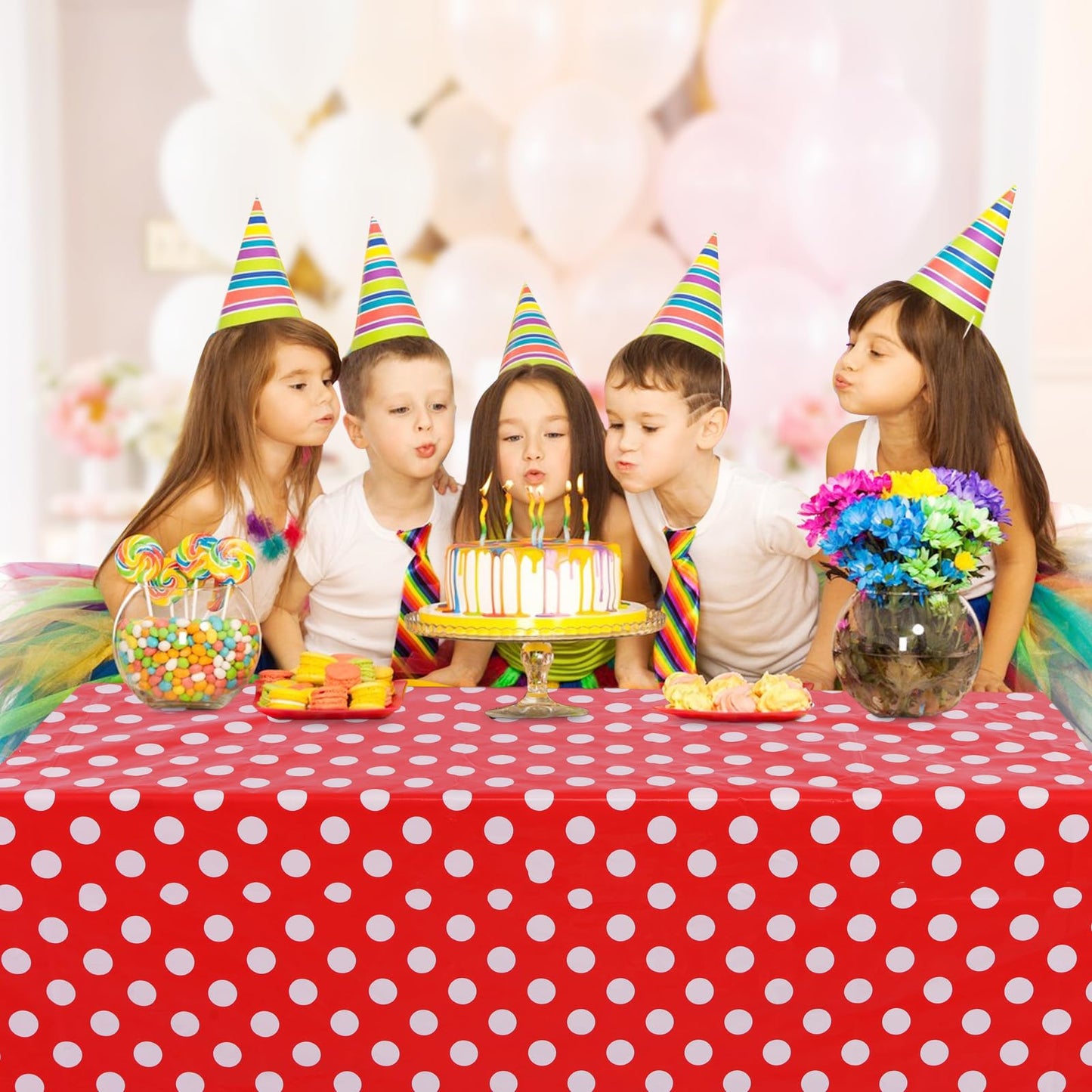 Kesfey 3 Pack Red Polka Dot Table Cloths 54 x 108 Inch Mickey Minnie Mouse Tablecloth Disposable Plastic Red Waterproof Rectangle Picnic Table Covers Christmas Carnival Tablecloths for Birthday Party