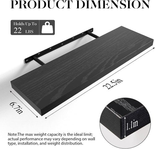 BAYKA Floating Shelves - Rustic Wall-Mounted Wood Shelves for Storage & Decor | Set of 3 (Black, 22.5 Inches)