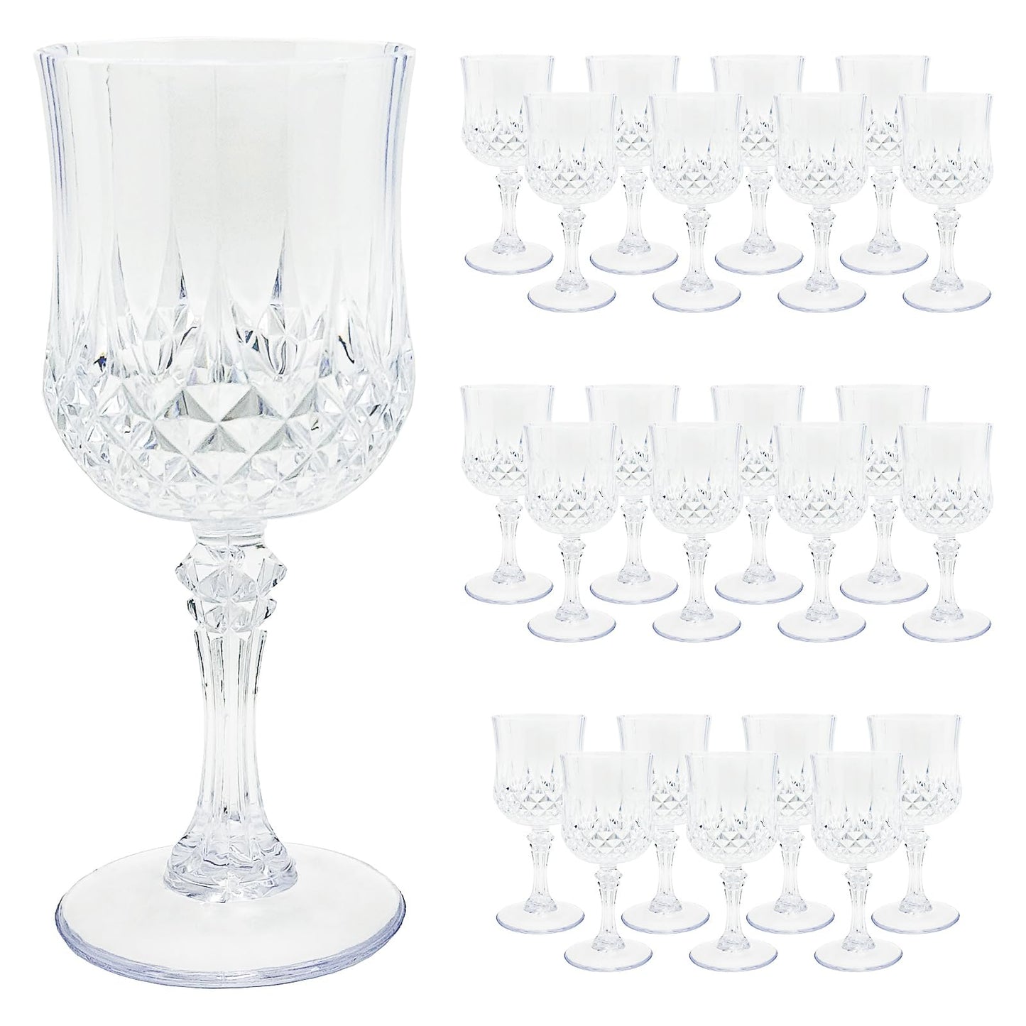 Veiuwa 24 PCS Plastic Wine Glasses Clear,Reusable Plastic Wine Glasses,White Goblet Glass,Durable and Sturdy Cups Can Be Ssed for Various Parties Such as Weddings!