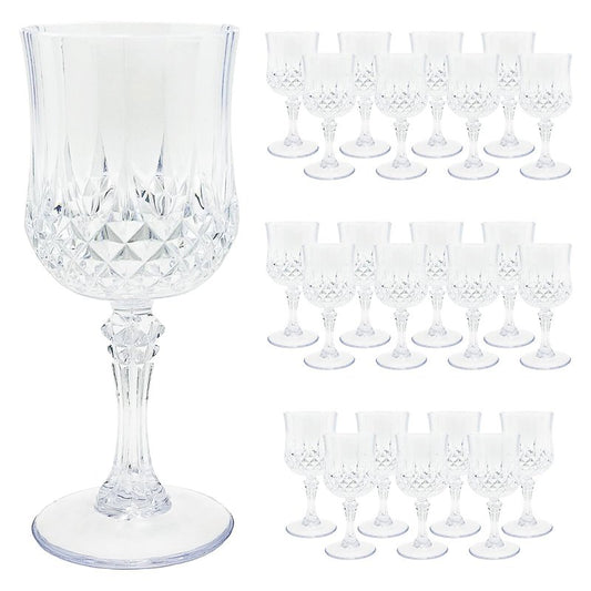 Veiuwa 24 PCS Plastic Wine Glasses Clear,Reusable Plastic Wine Glasses,White Goblet Glass,Durable and Sturdy Cups Can Be Ssed for Various Parties Such as Weddings!